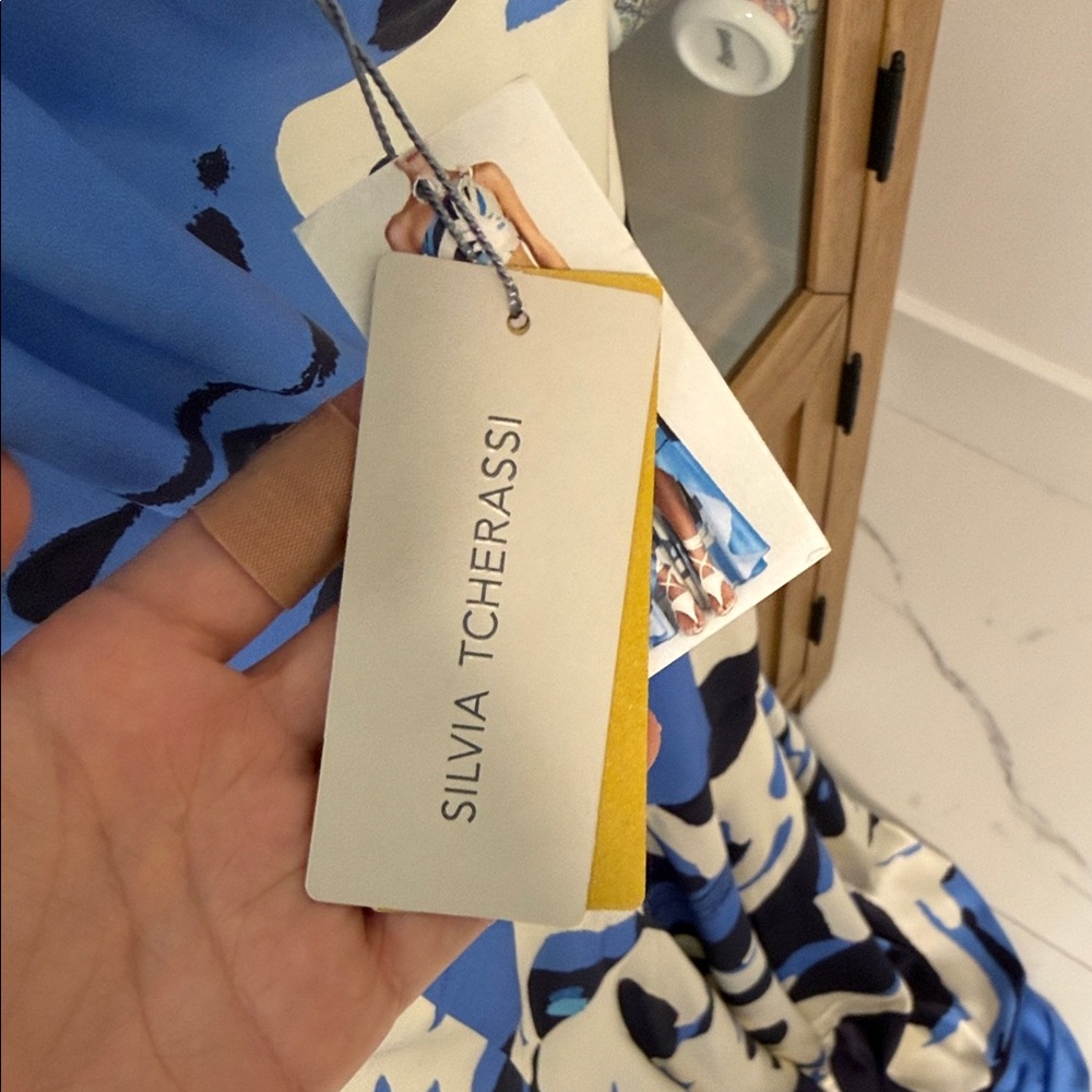 Silvia Tcherassi Blue and White One-Shoulder Dress - Picture 9 of 11